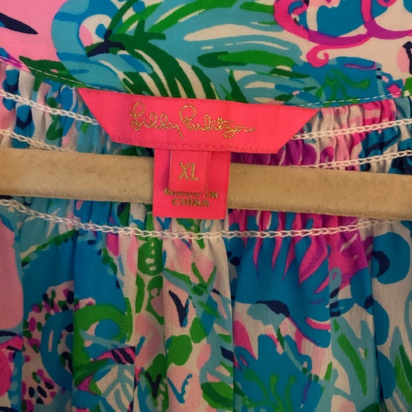 Authentic Lilly Pulitzer Elsa Silk Blouse, Mandevilla Baby Paradise Petals, XL - Picture 3 of 5